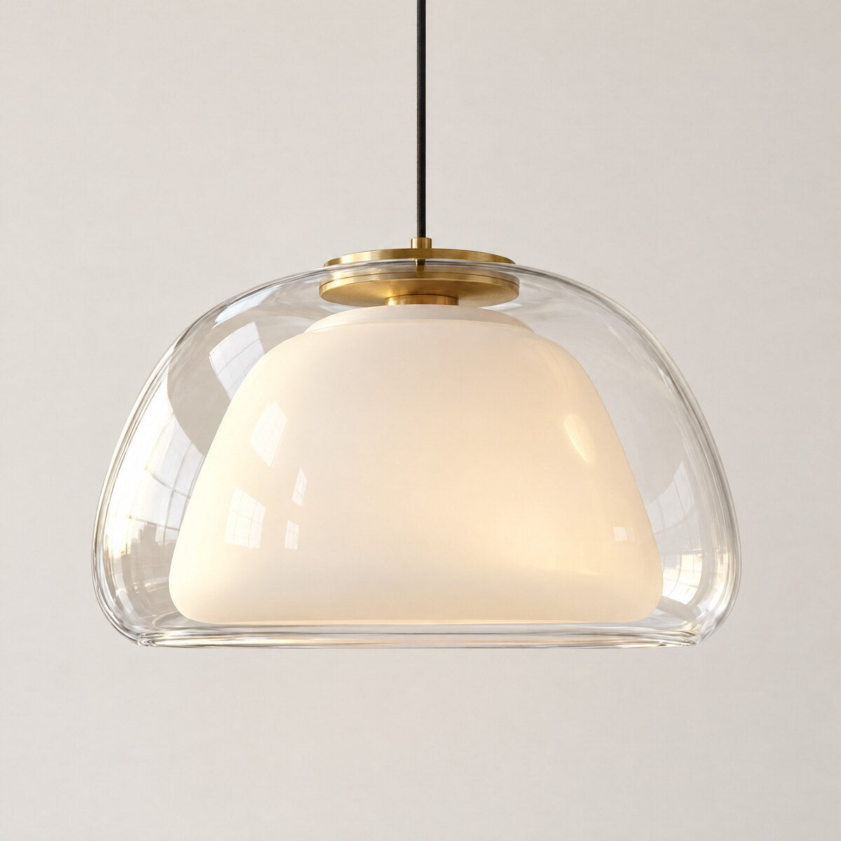 Nimbo clear double glass dome pendant light with opal inner shade