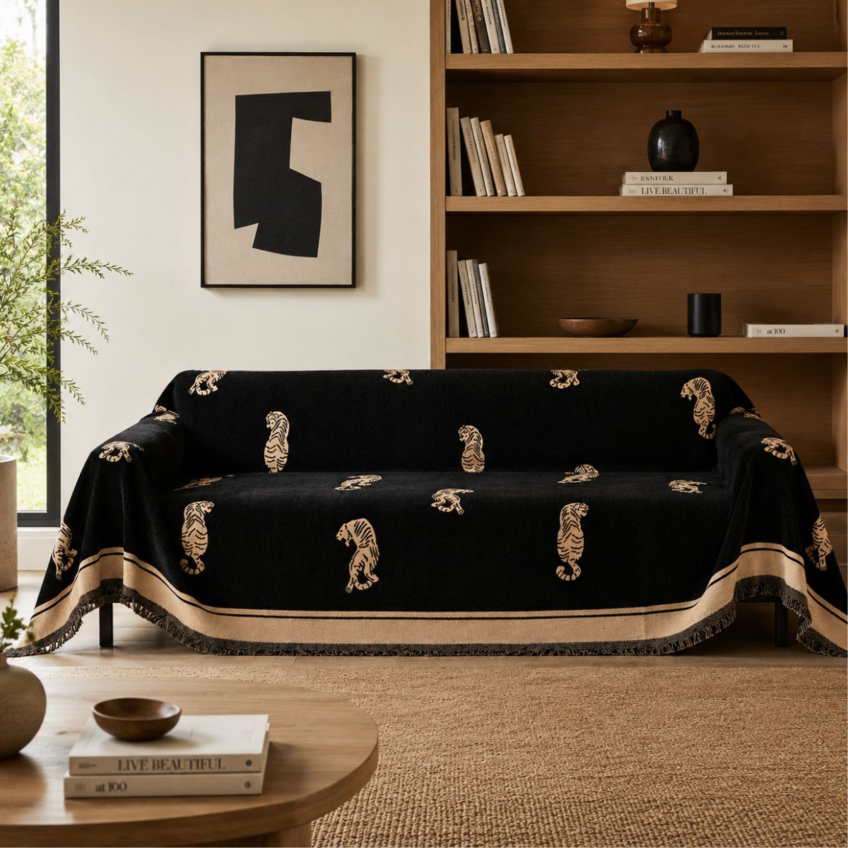 ORYN Chenille Sofa Cover | Tiger & Leopard Pattern Couch Protector