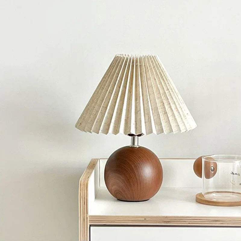 Plisa Pleated Table Lamp with Wood-Effect Globe Base – photo 6