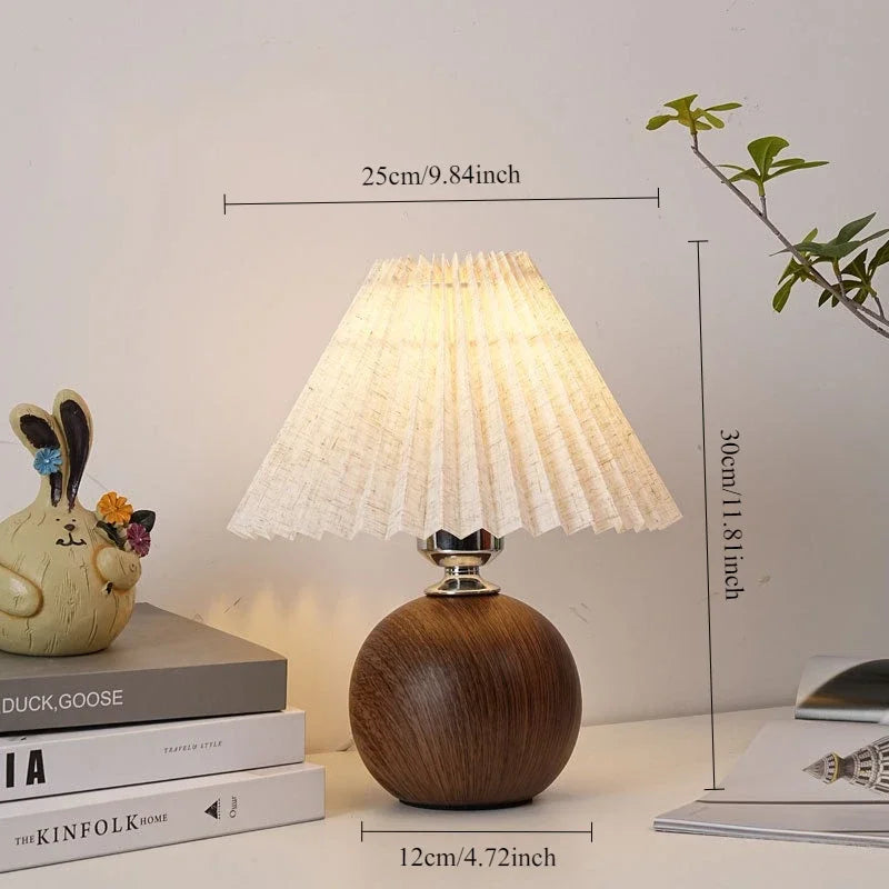 Plisa Pleated Table Lamp with Wood-Effect Globe Base – photo 7