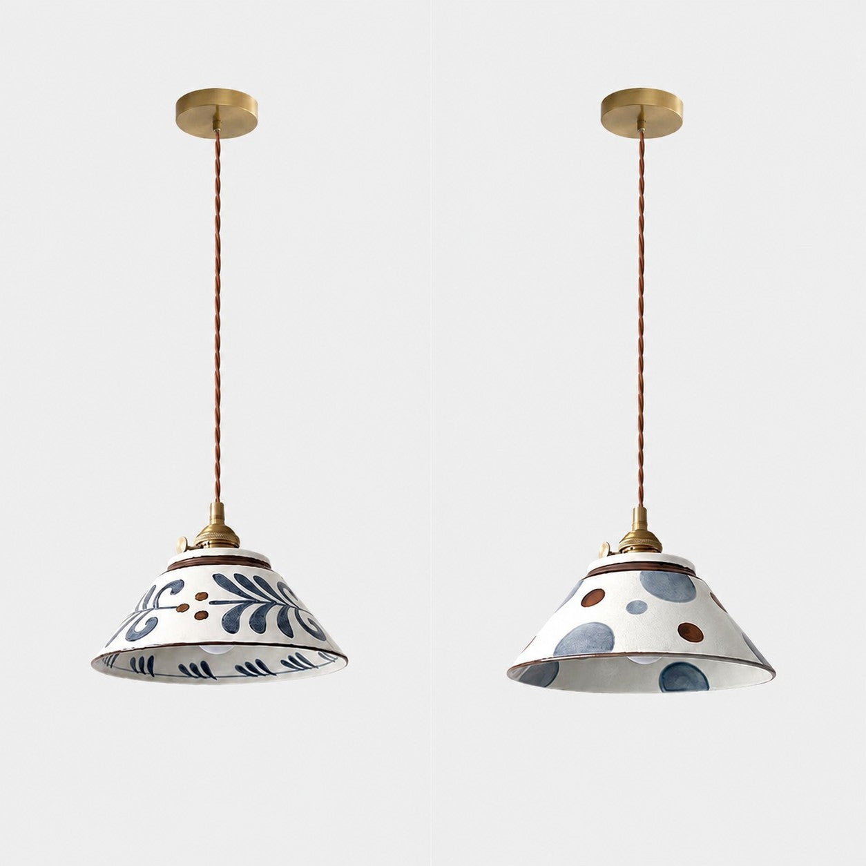 Ronja Pendant Lighting with Hand-Painted Ceramic Shade and Copper Fixture