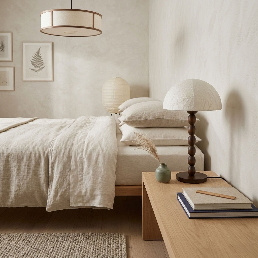 SatoriGlow | Elegant Modern Wooden Table Lamp with Rice Paper Shade