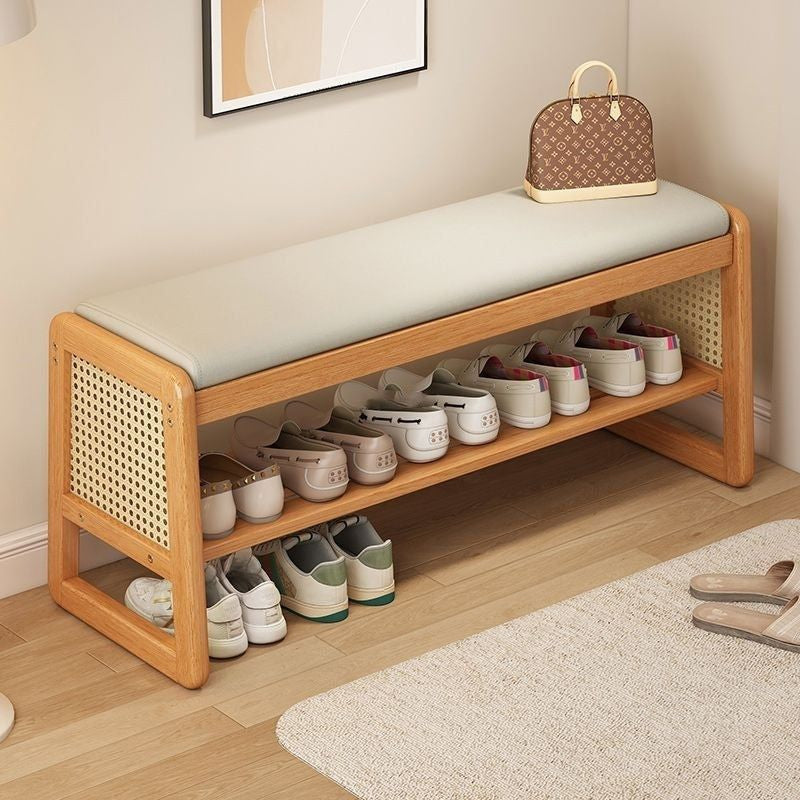 Varello rattan shoe bench, large 100cm size, in a hallway