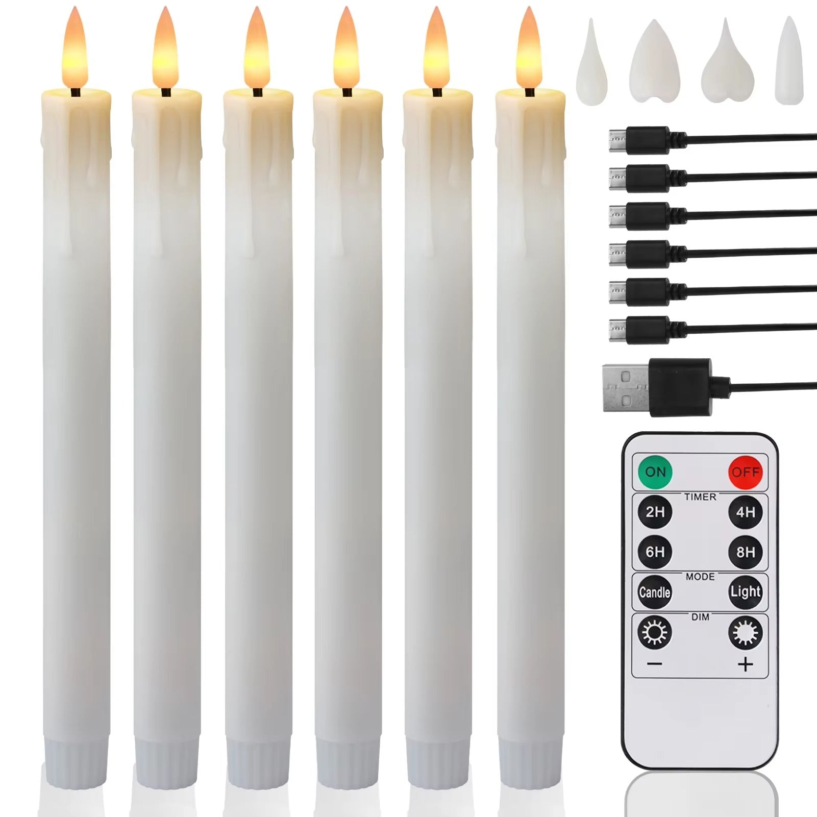 Flicka Rechargeable Taper Candles | Set of 6 Battery-Operated LED Candles for Christmas, Halloween, Dinner Parties - Styyler