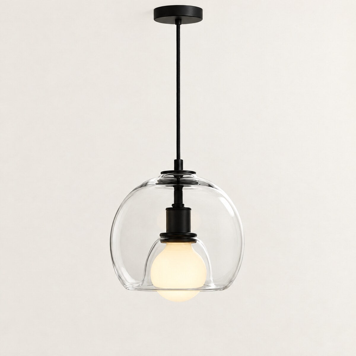 Vika clear glass dome pendant light with frosted globe bulb