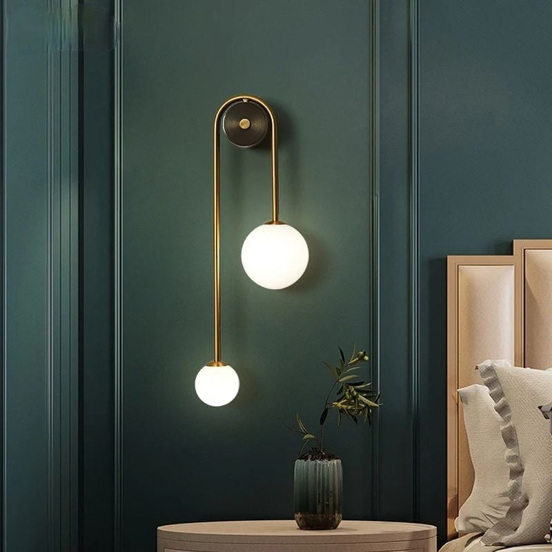 Vionessa Brass Loop Wall Light with Opal Glass Globes – photo 1
