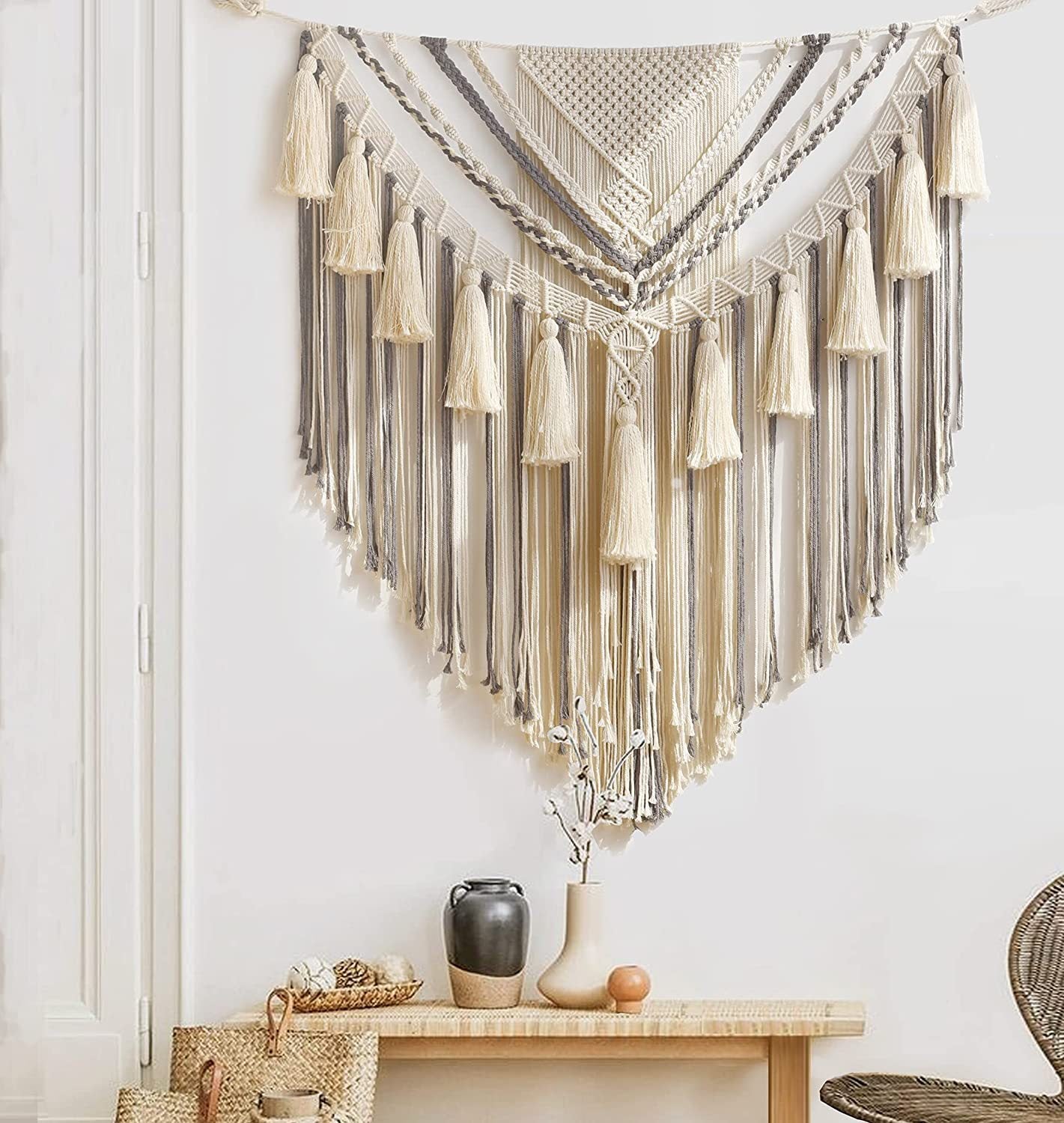 Asbury Large Cream and Grey Macramé Wall Hanging | Cotton Bohemian Decor - Styyler