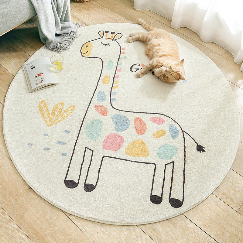 Rainbow Giraffe Kids Round Rug | Machine Washable Play Mat | Soft Feel - Styyler