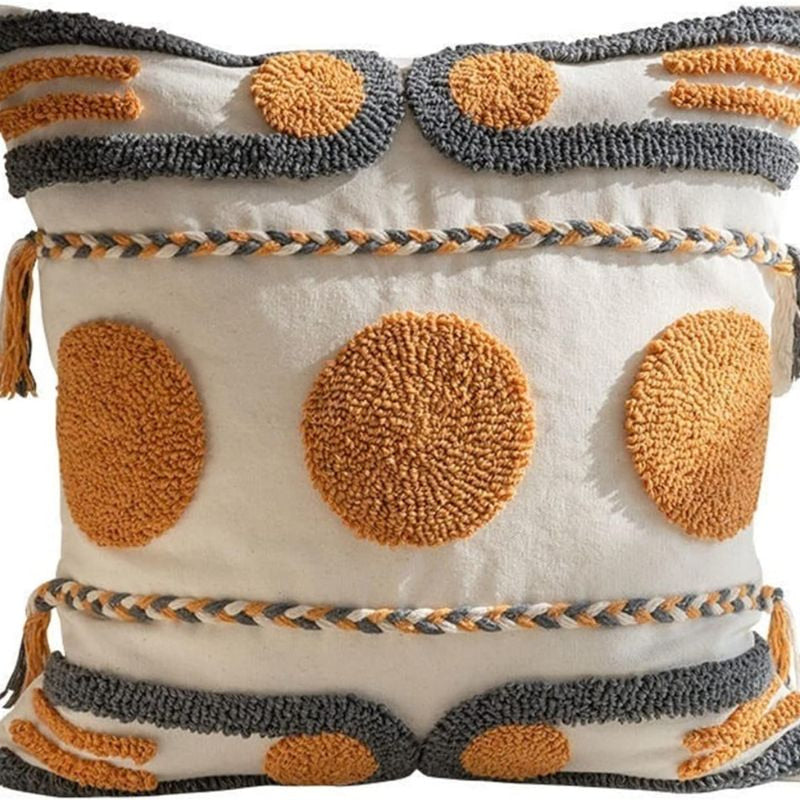 Solenne | Geometric Embroidered Cushion Cover with Tassel Details