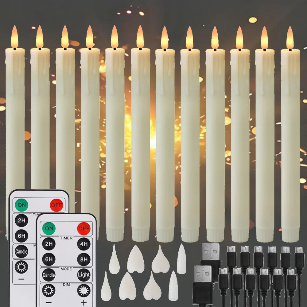 Flicka Rechargeable Taper Candles | Set of 6 Battery-Operated LED Candles for Christmas, Halloween, Dinner Parties - Styyler
