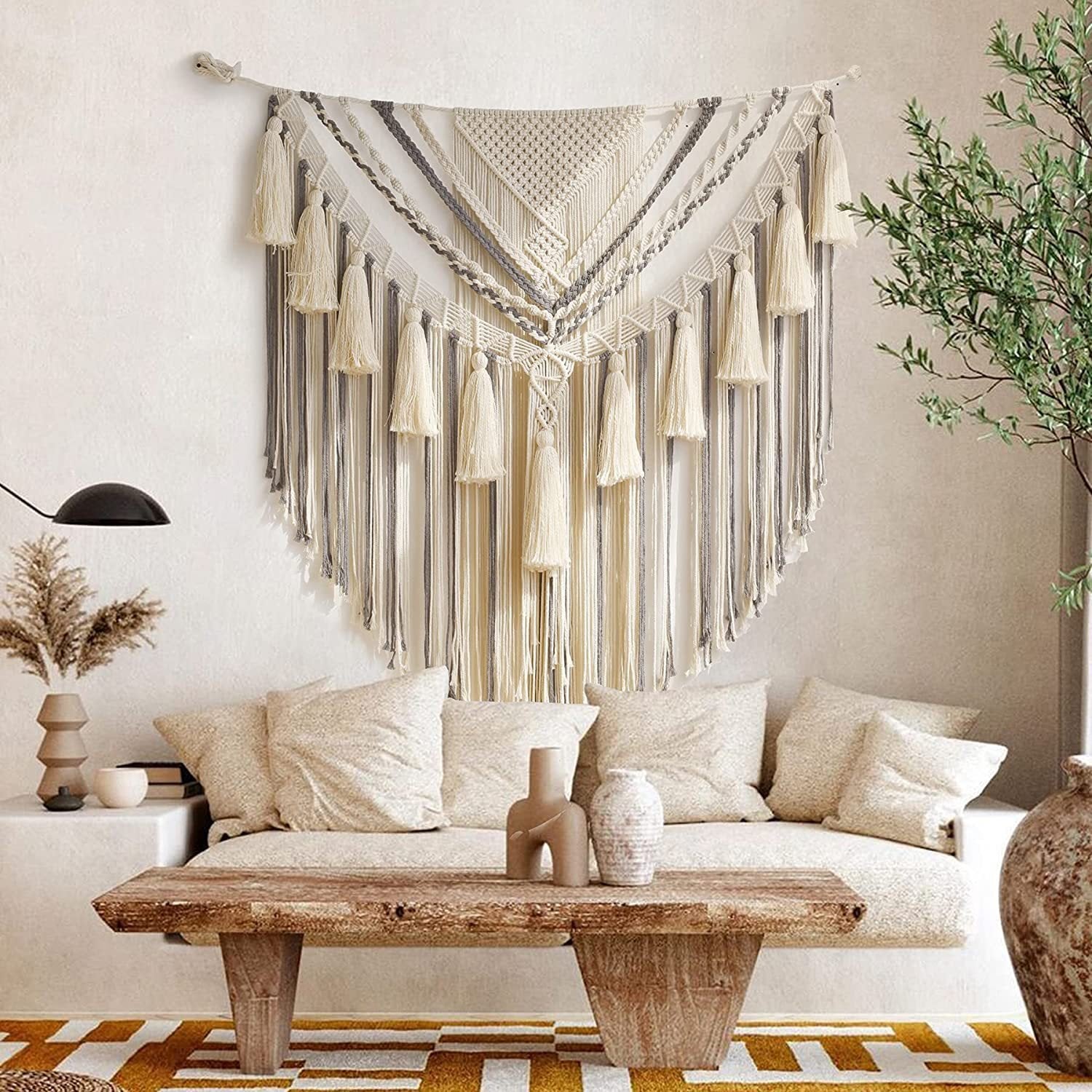 Asbury Large Cream and Grey Macramé Wall Hanging | Cotton Bohemian Decor - Styyler