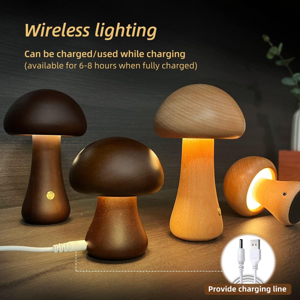 Myka Wooden Mushroom Table Lamp - Touch-Sensitive - Styyler