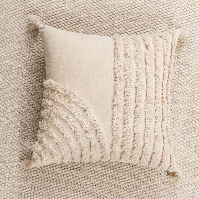 Solenne | Geometric Embroidered Cushion Cover with Tassel Details