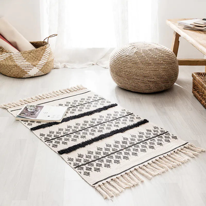 Handwoven Moroccan Cotton Fringe Area Rug for Living Room - Styyler