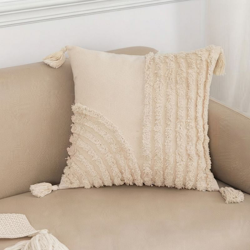 Solenne | Geometric Embroidered Cushion Cover with Tassel Details