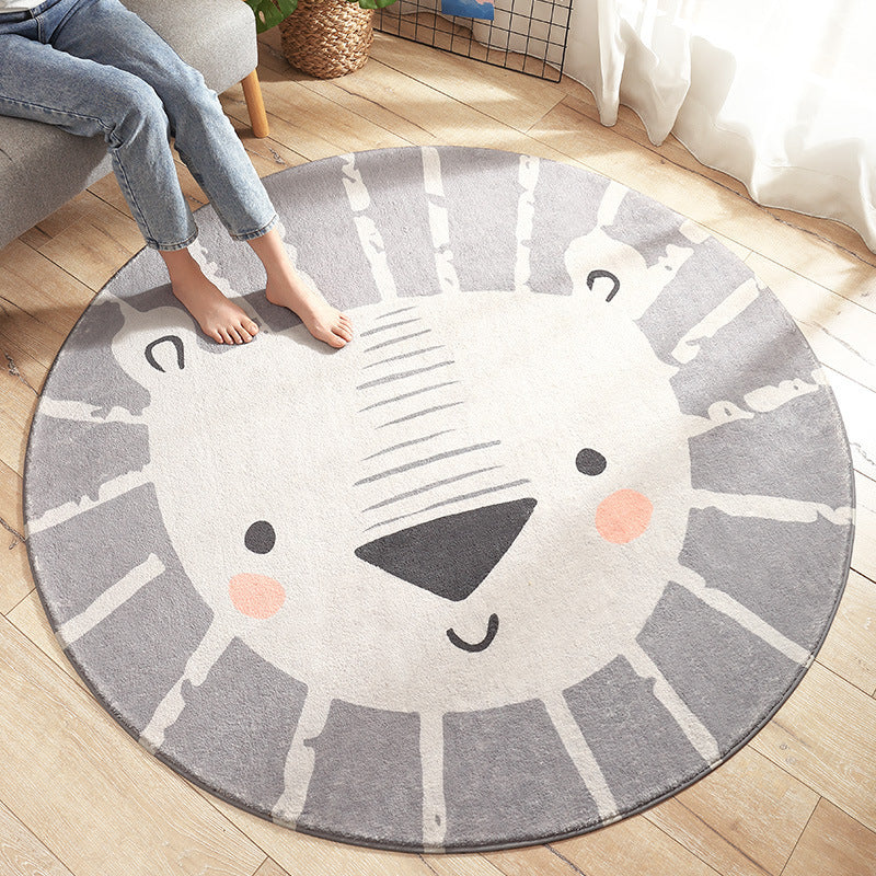 Gentle Lion Rug | Machine Washable | Round Childrens Mat - Styyler