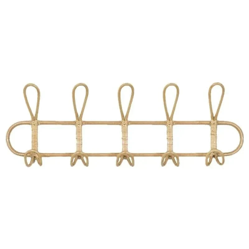 Aesthetic | Boho 5-Hook Rattan Wall Hooks for Stylish Hallway Storage