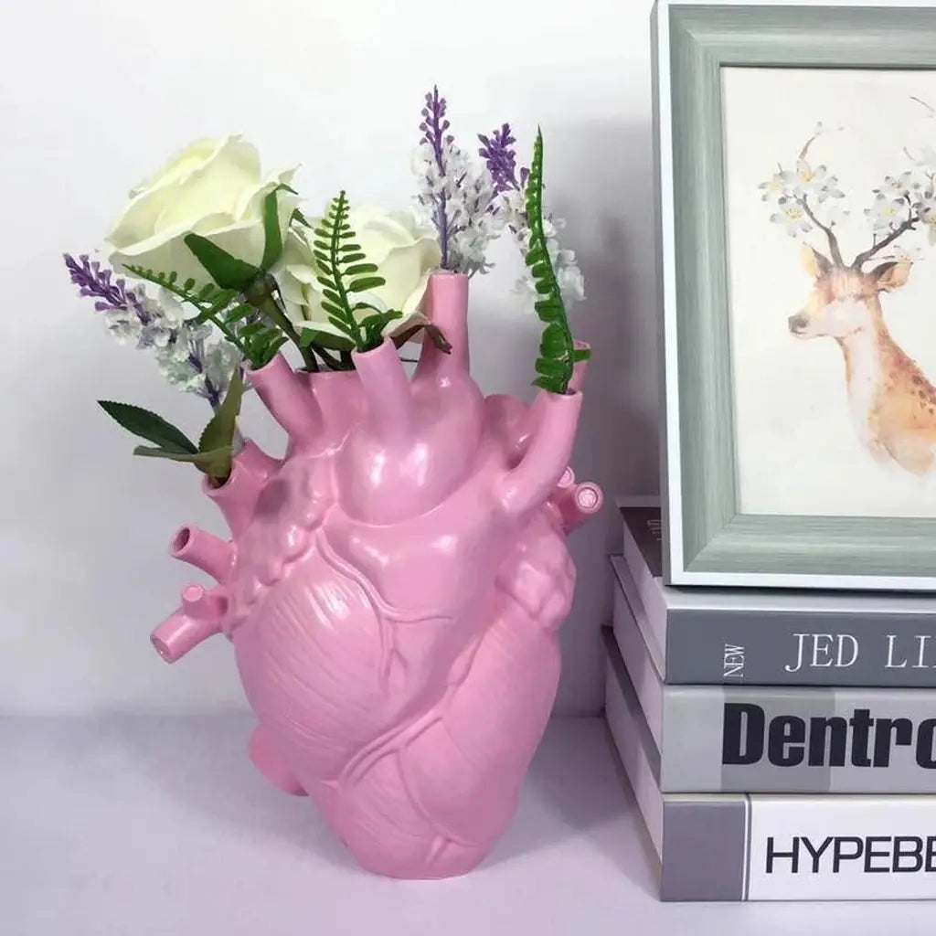 Anatomical Heart Decorative Vase for Dried Flowers – Resin Indoor Decor in White, Pink, Black, Small and Large Sizes 7