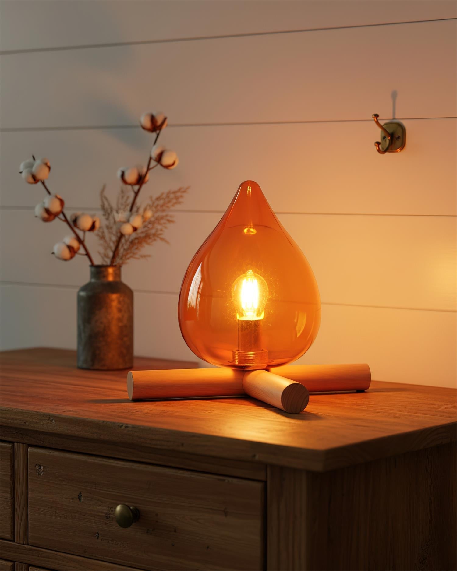 Artistic Table Lamp with Hand-Blown Glass Shade and Wooden Base, 30cm Bedside or Desk Lamp for Bedroom Decor 7