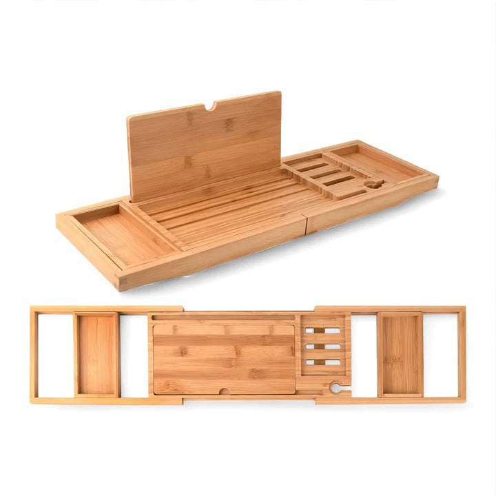 Bamboo Bliss | Expandable Bath Caddy Tray with Wine Glass Holder | Stylish Organizer for Ultimate Relaxation 2