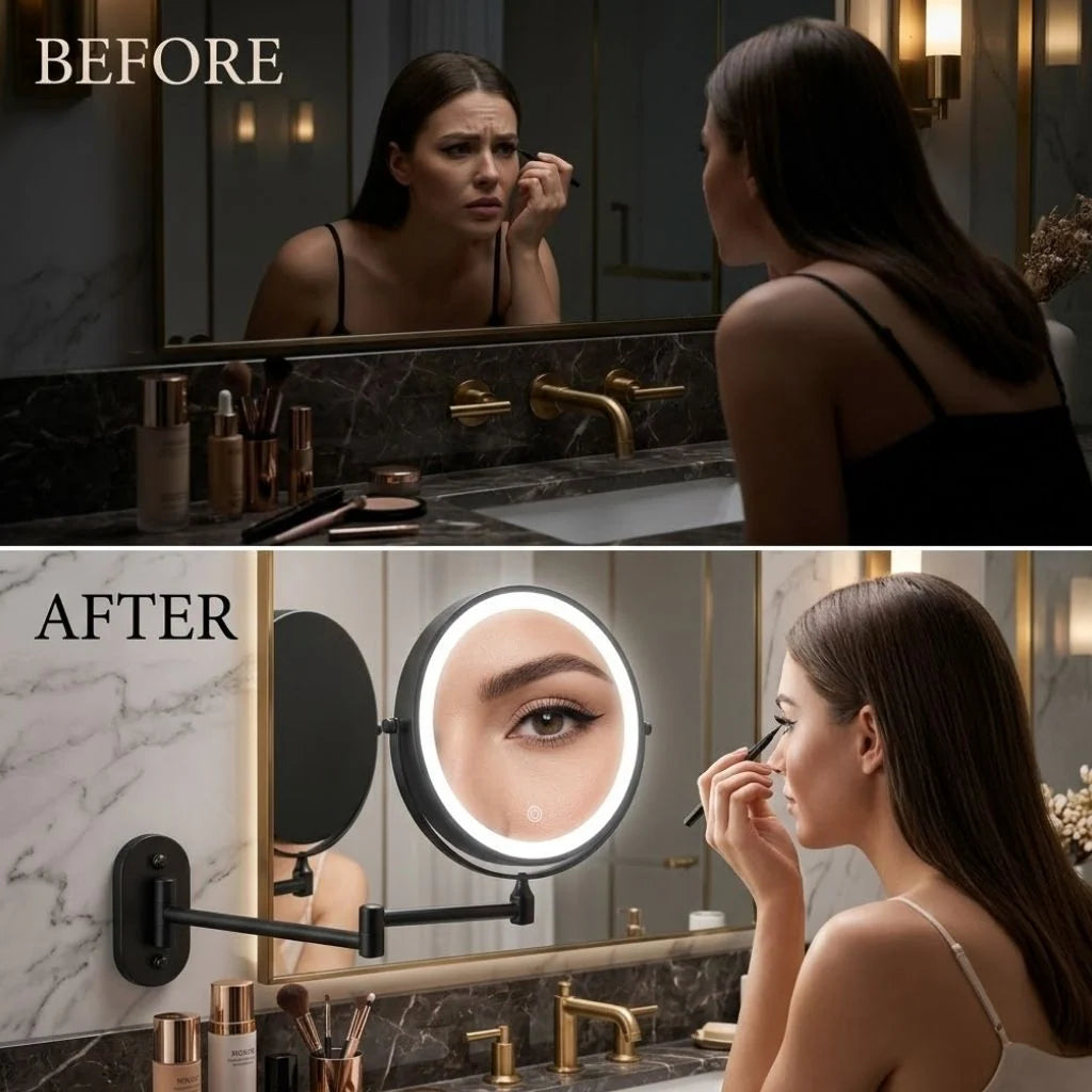 Black LED Vanity Mirror with Lights, 360° Rotation, 5x Magnification, Rechargeable Makeup Mirror for Bathroom and Dressing Table 3