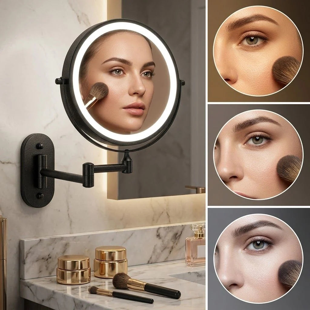 Black LED Vanity Mirror with Lights, 360° Rotation, 5x Magnification, Rechargeable Makeup Mirror for Bathroom and Dressing Table 6