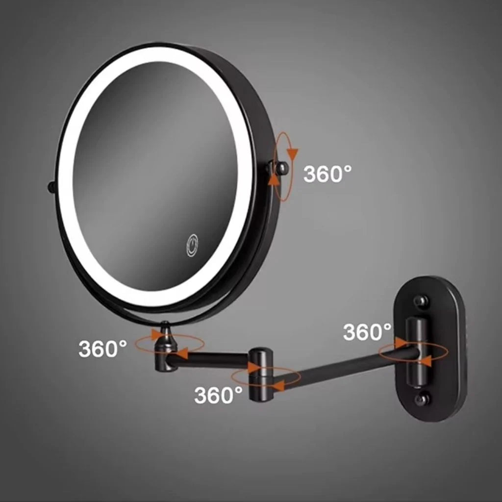 Black LED Vanity Mirror with Lights, 360° Rotation, 5x Magnification, Rechargeable Makeup Mirror for Bathroom and Dressing Table 8