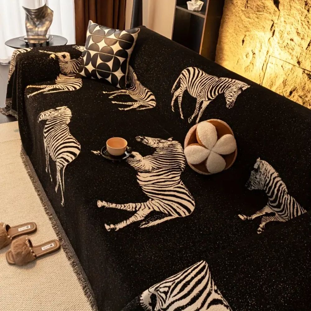 STRIDES Black Zebra Sofa Cover | Soft Feel Slipcover for Sofa, Chair, and Loveseat - Styyler
