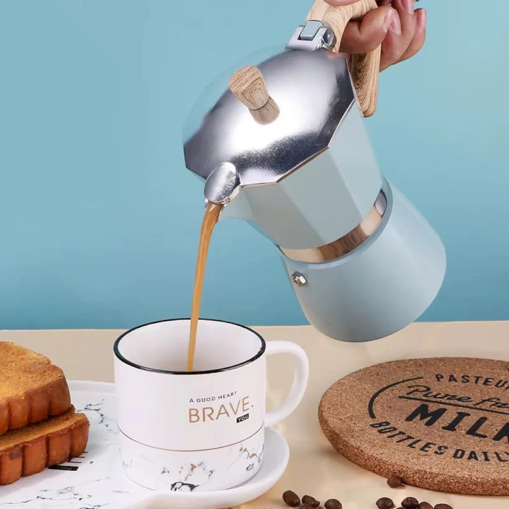 Blue Aluminium Moka Pot Stovetop Espresso Maker – Classic Italian Design for Bold Coffee, 150ml & 300ml Options 2