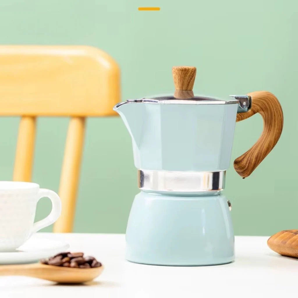 Blue Aluminium Moka Pot Stovetop Espresso Maker – Classic Italian Design for Bold Coffee, 150ml & 300ml Options 3