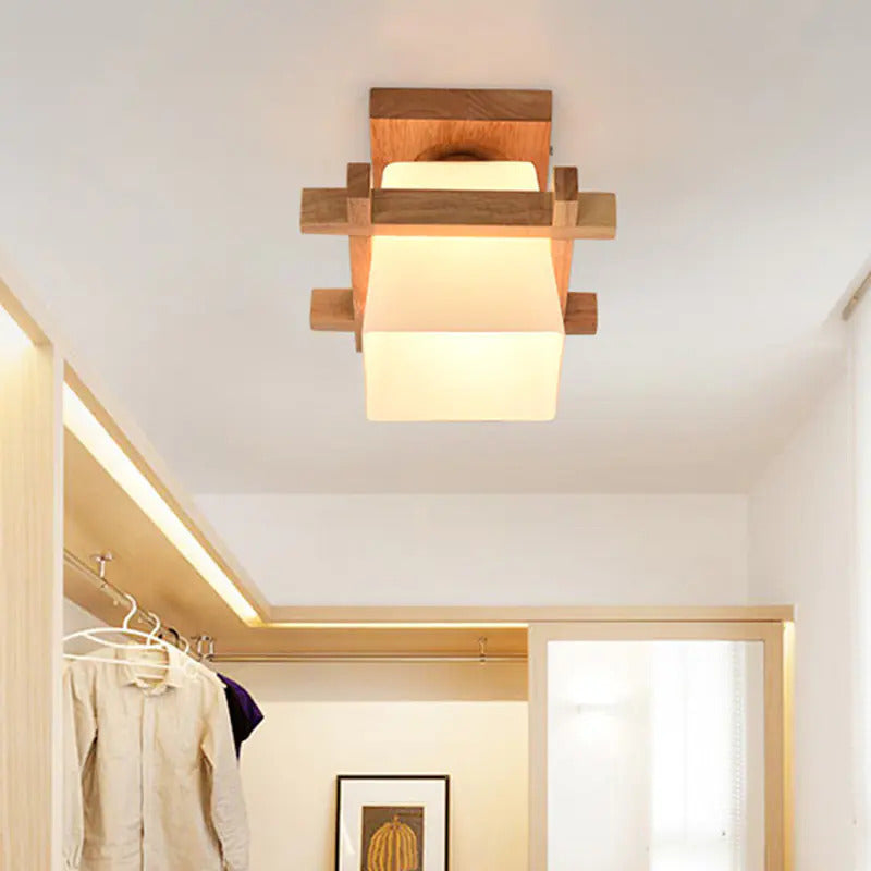 Clyde Ceiling Light | Scandinavian-Style Rubber Wood & Glass Lighting