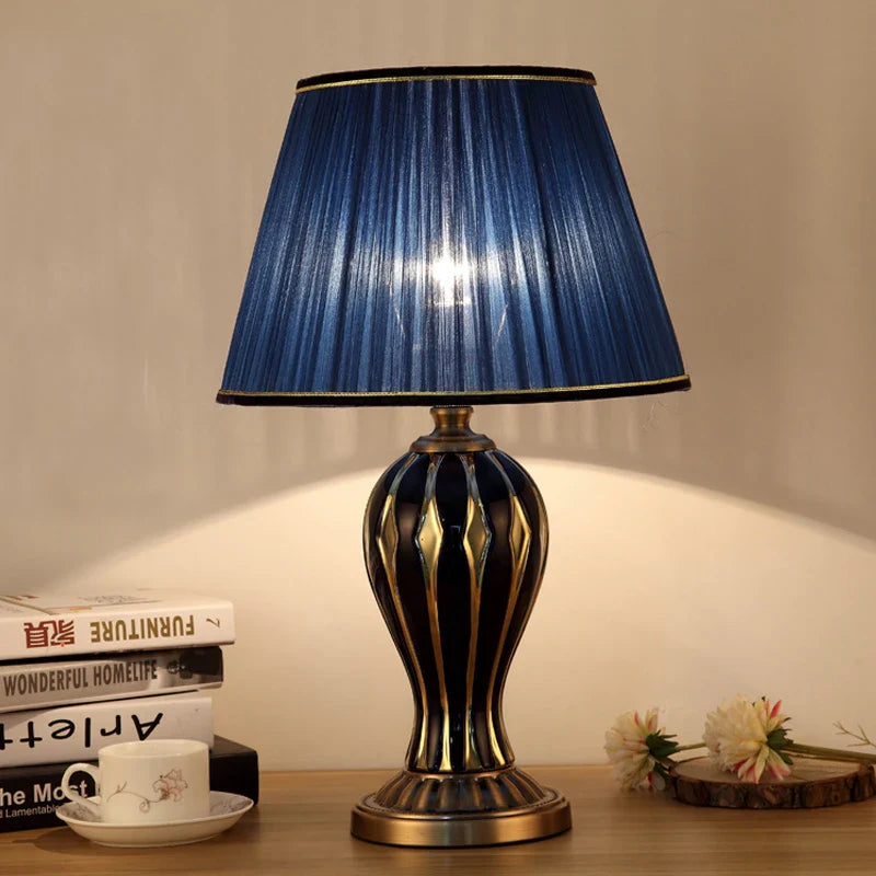 CéraLum Desk Lamp - Hand-Painted Blue Ceramic, Antique Design for Living Room & Bedroom 0