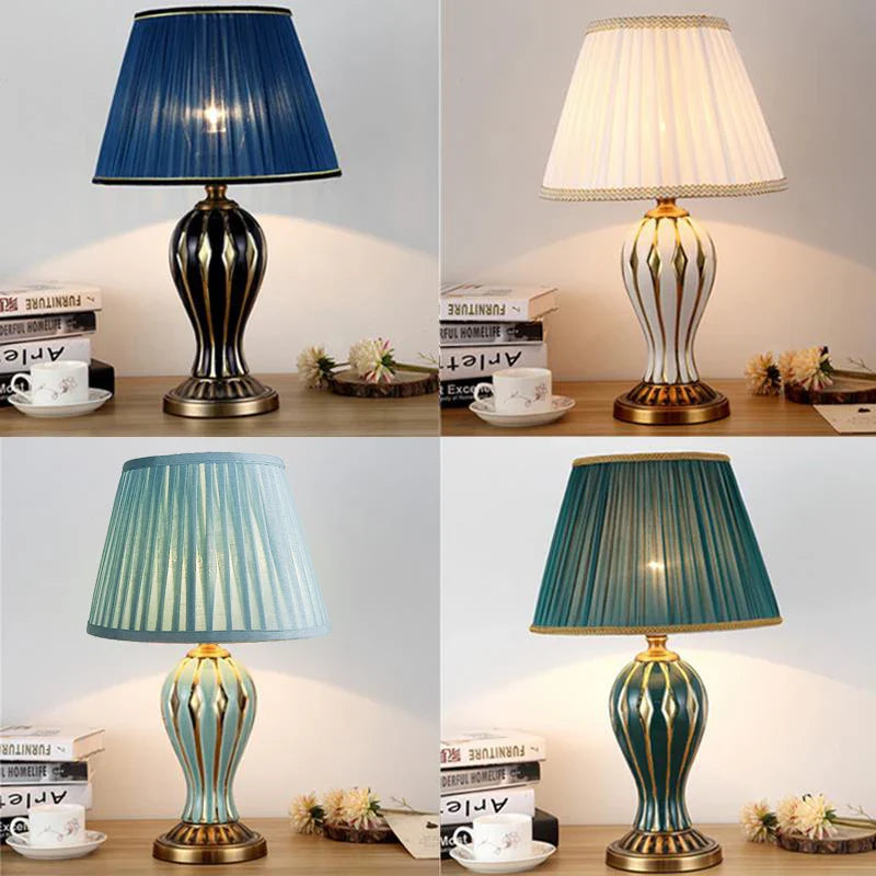 CéraLum Desk Lamp - Hand-Painted Blue Ceramic, Antique Design for Living Room & Bedroom 1