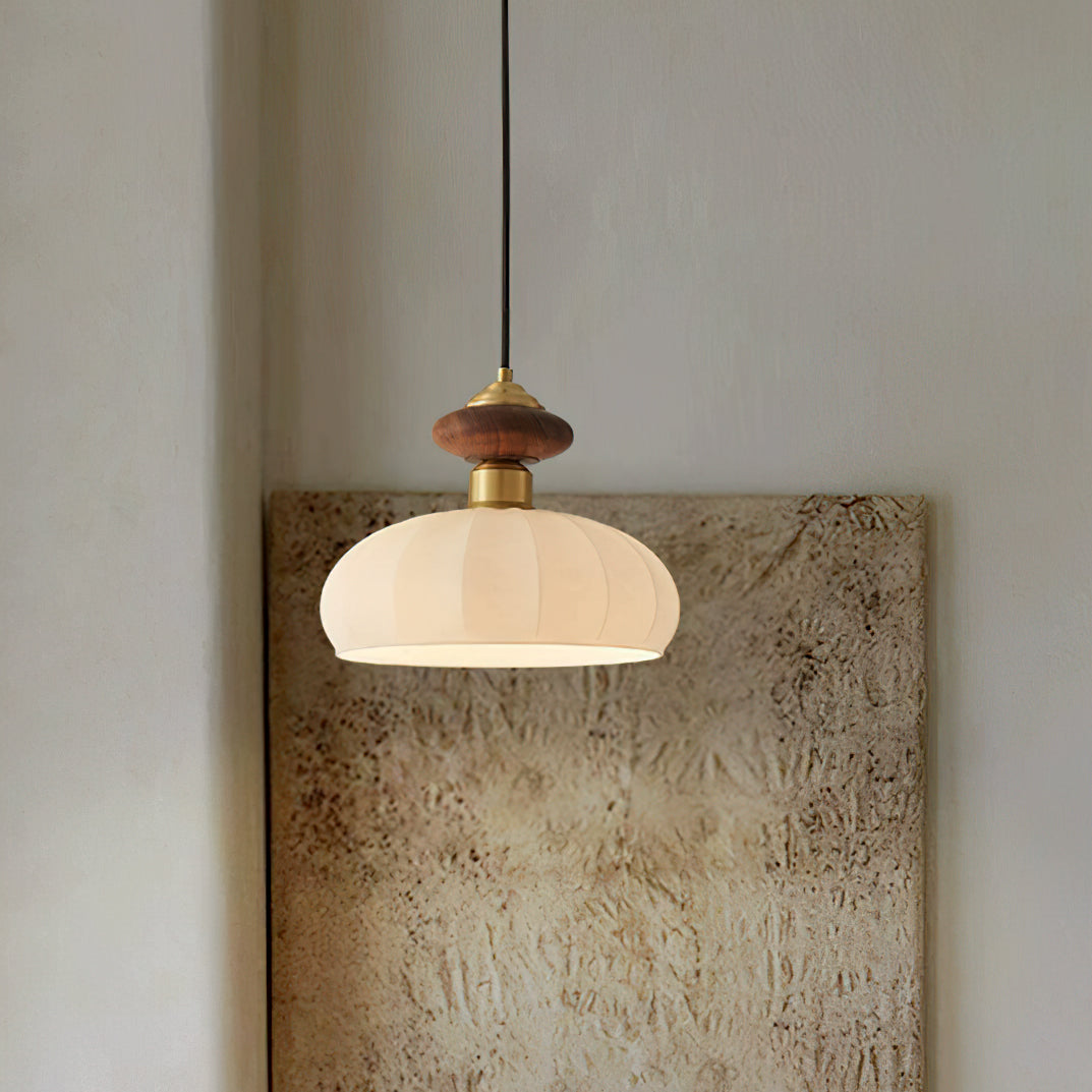 Ceres Collection | Glass Pendant Light with Wood Accent | Elegant Kitchen Pendant Lighting for Cozy Ambiance 4