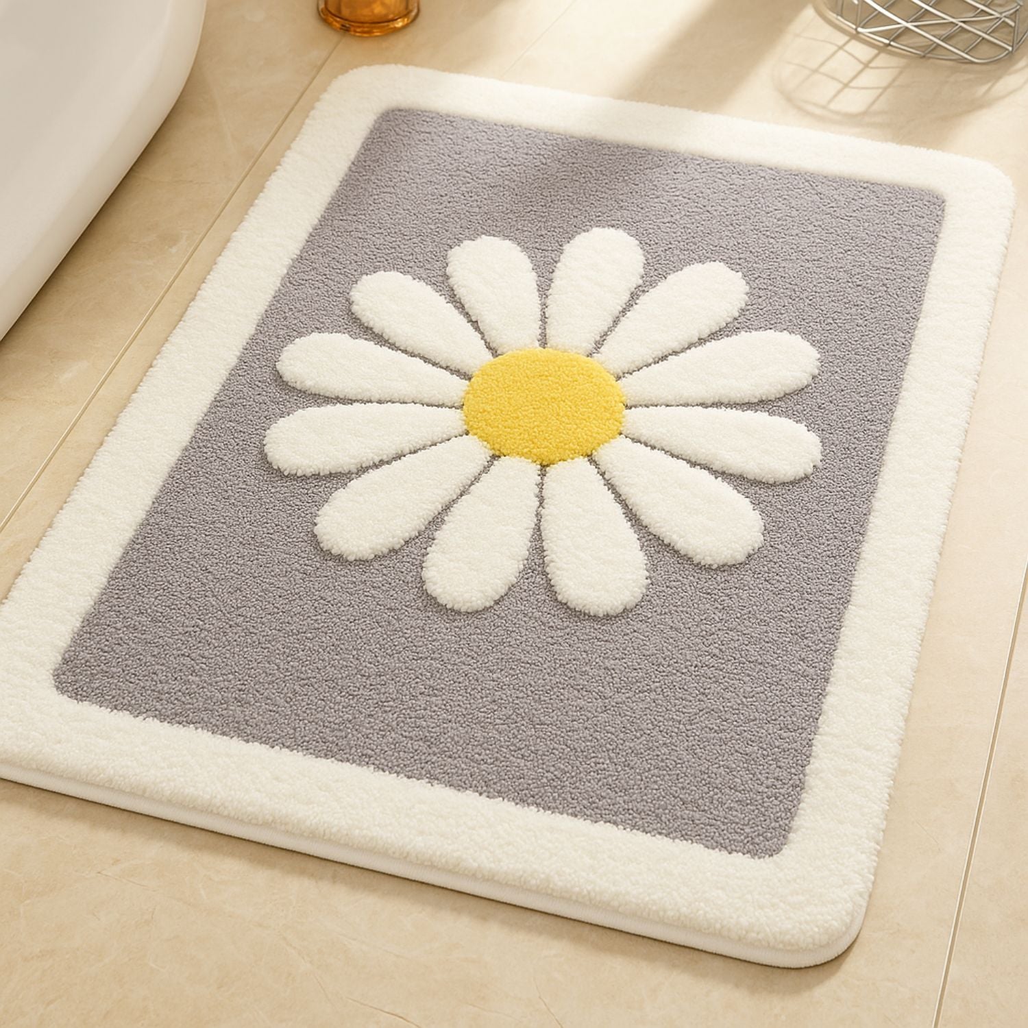 Charming Daisy Bloom | Non-Slip Bath Mat with Soft Microfiber Design | Floral Pattern for Comfort and Safety 1
