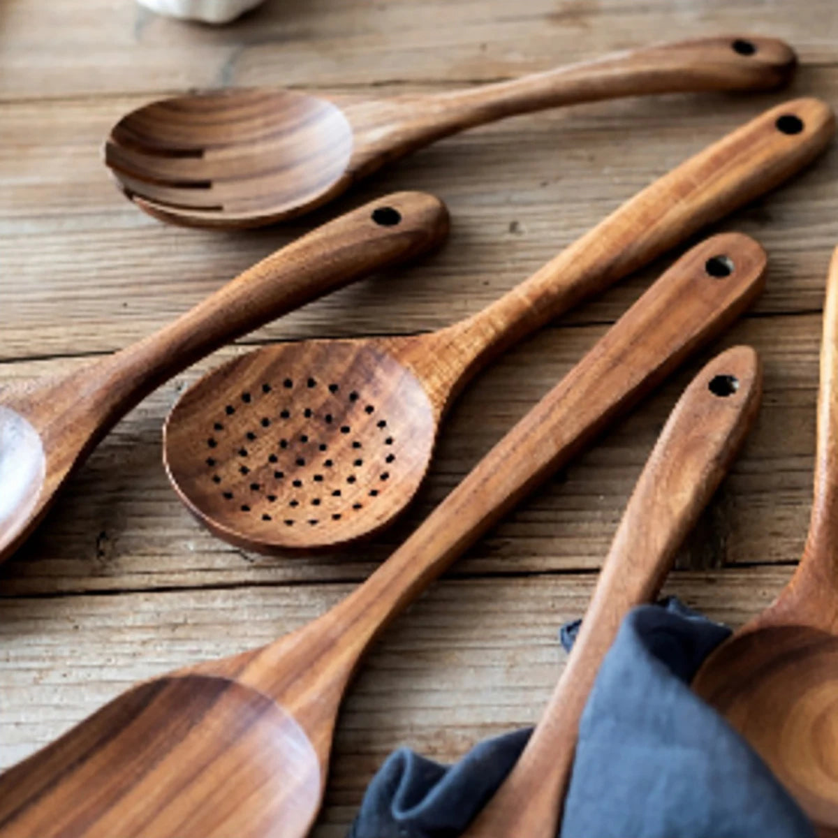 Cookara | Wooden Cooking Utensils Set with Storage Bucket for Home Cooking Essentials 4