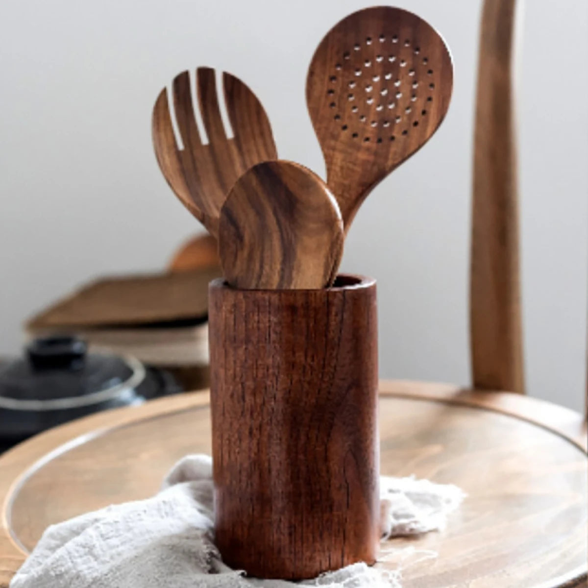 Cookara | Wooden Cooking Utensils Set with Storage Bucket for Home Cooking Essentials 5