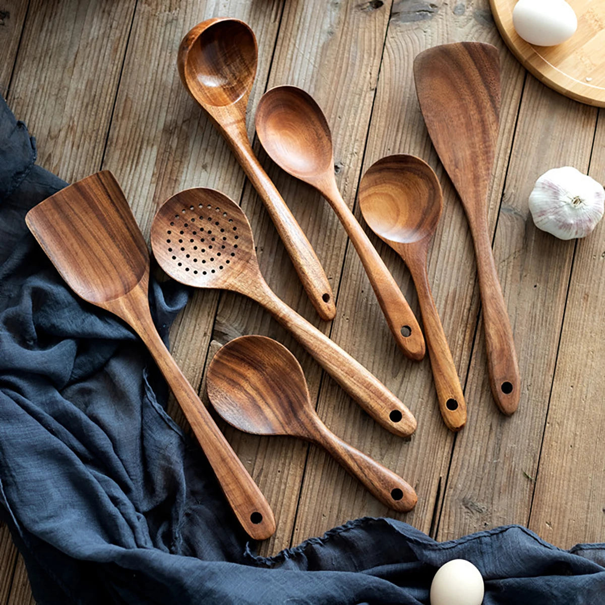 Cookara | Wooden Cooking Utensils Set with Storage Bucket for Home Cooking Essentials 7