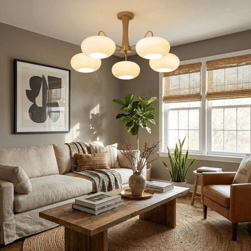 Elaris | Brass and Wood Chandelier for Elegant Dining Spaces