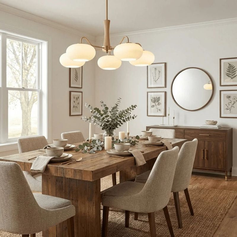 Elaris | Brass and Wood Chandelier for Elegant Dining Spaces