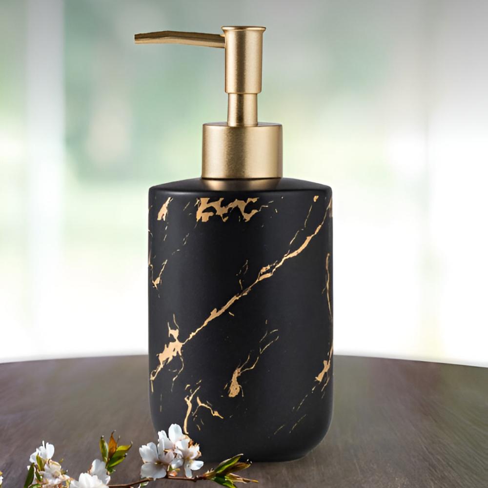 Elegant Luxe | Hand Soap Dispenser with Ceramic Design & Gold Accents | Stylish Organization for Bathroom or Kitchen 0