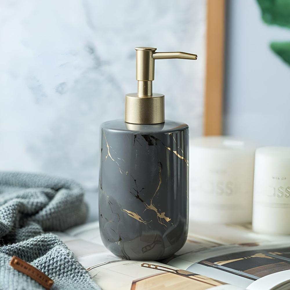 Elegant Luxe | Hand Soap Dispenser with Ceramic Design & Gold Accents | Stylish Organization for Bathroom or Kitchen 4