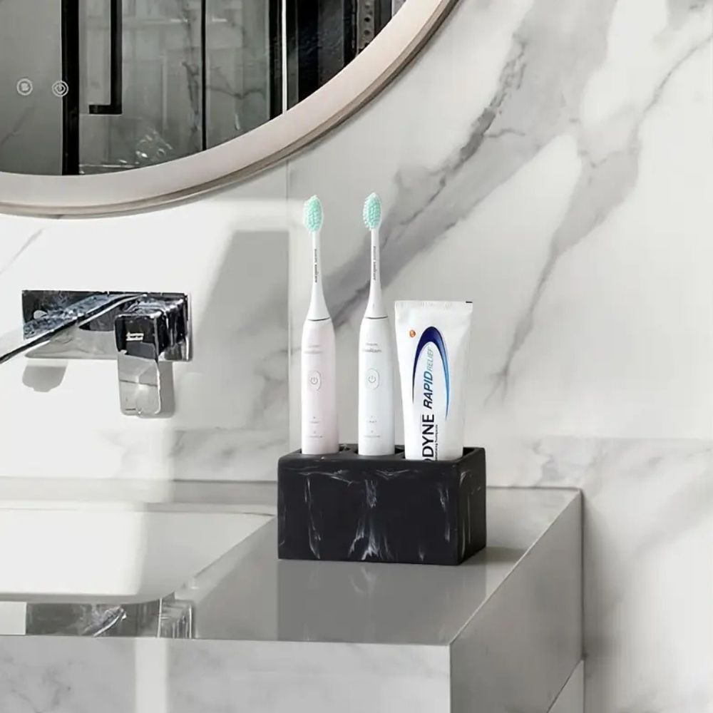 Elegant Resin Bathroom Toothbrush Holder with Soft Curves | Stylish Organizer for Tidy Spaces 3