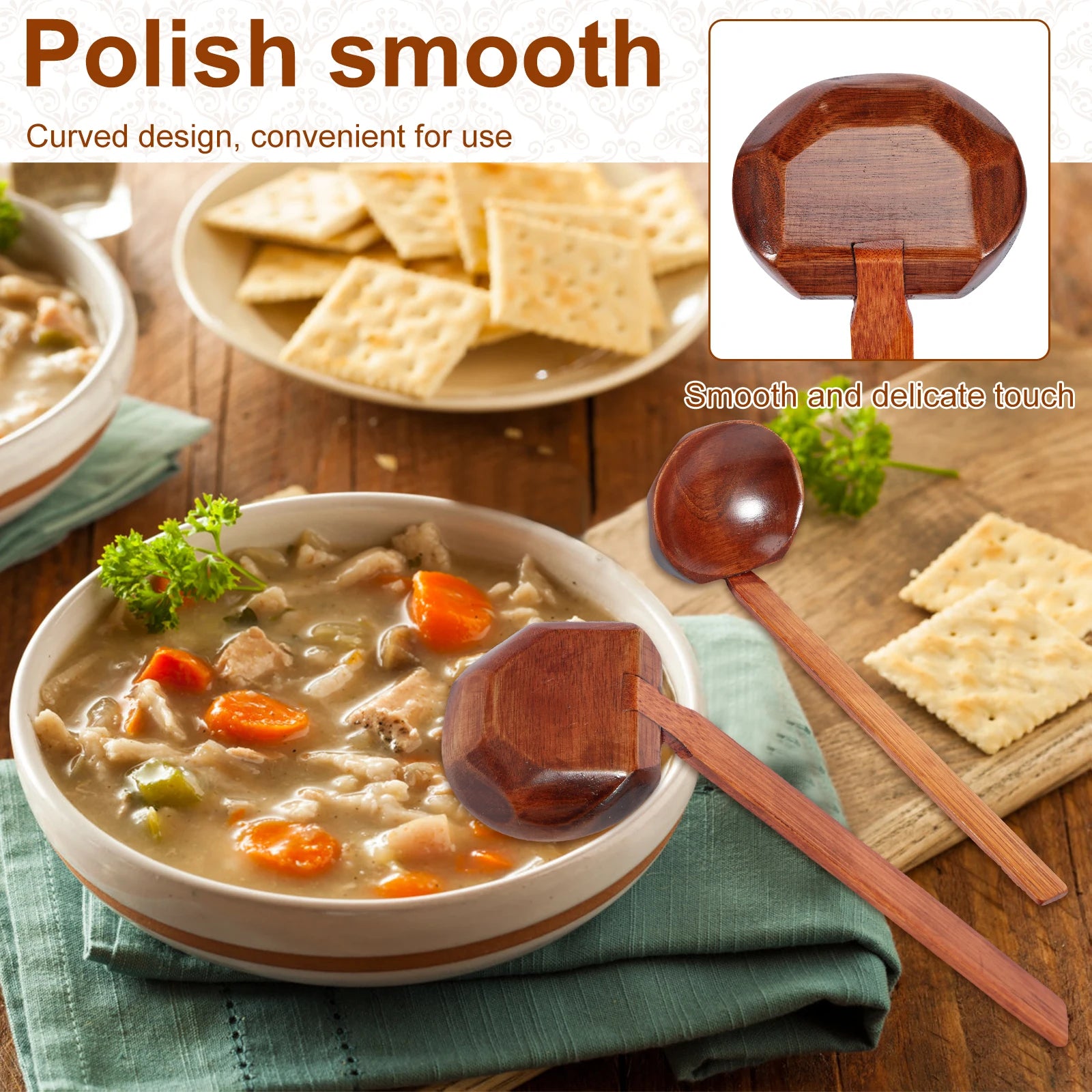Elegant Wooden Soup Spoon Set for Comfortable Dining Experience 2