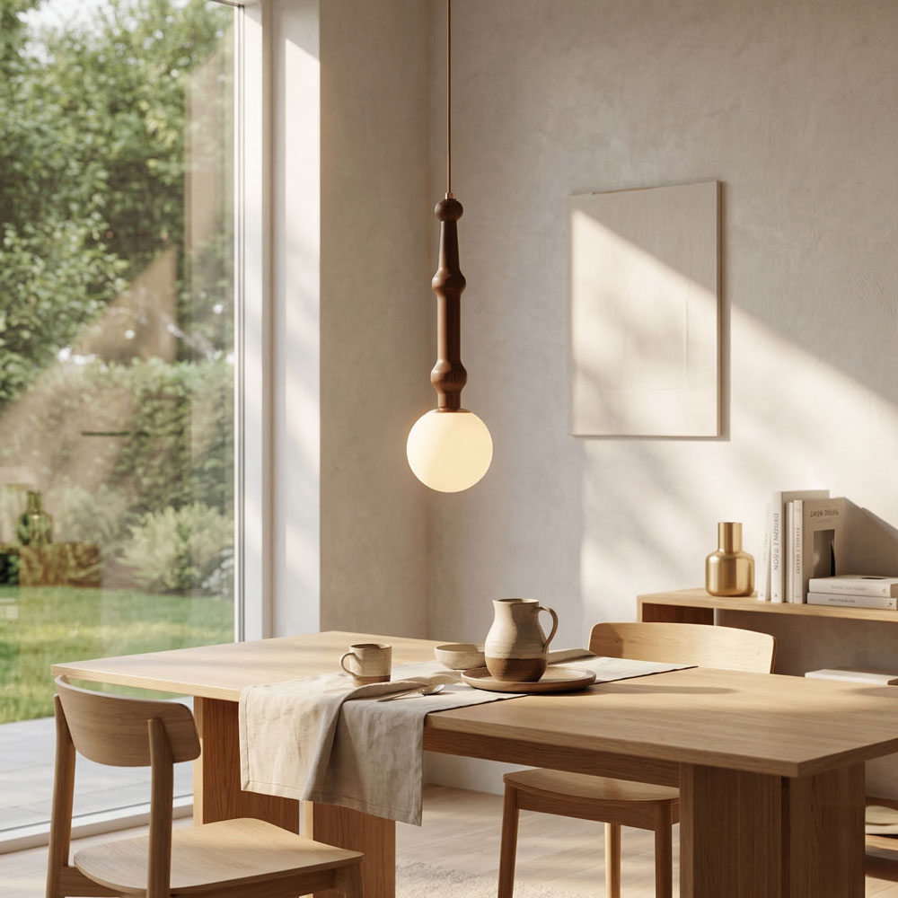 Elowen | Elegant Wooden Opal Glass Kitchen Pendant Lighting Fixture