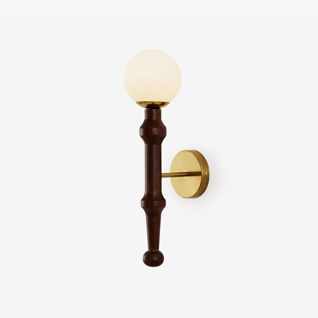 Elowen | Elegant Modern Wooden Wall Sconce with Opal Glass Shade 0