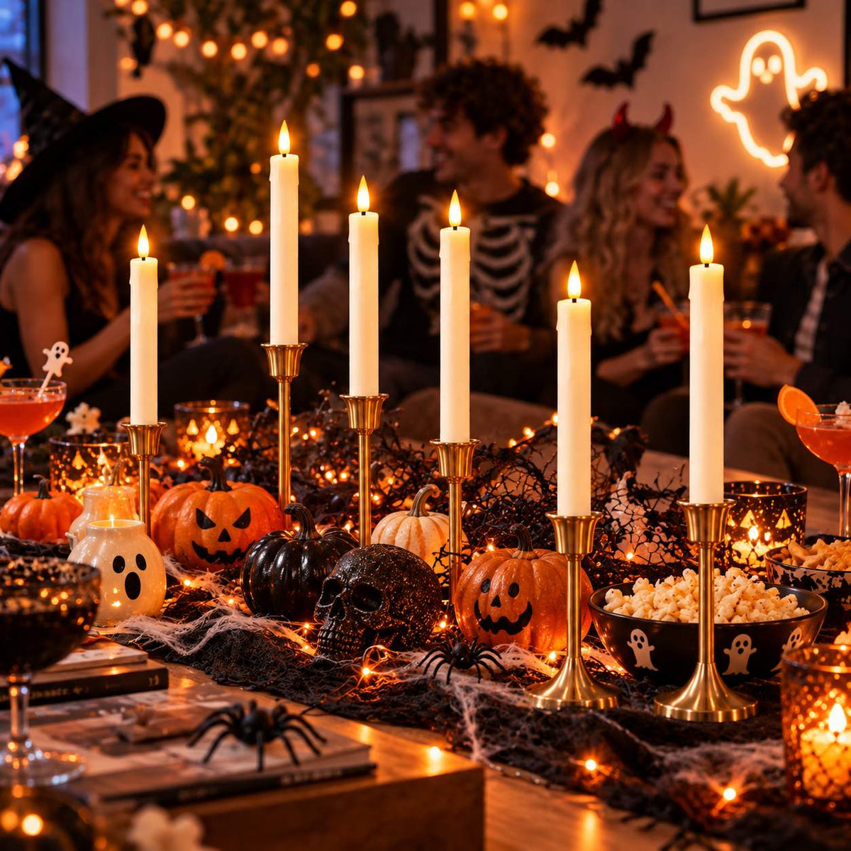 Flicka Rechargeable Taper Candles | Set of 6 Battery-Operated LED Candles for Christmas, Halloween, Dinner Parties