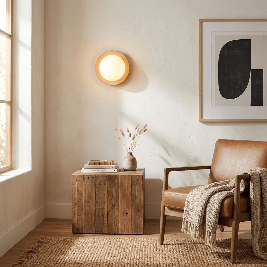HaloGlow | Elegant Modern Wood-Effect Wall Light Sconce Fixture 2