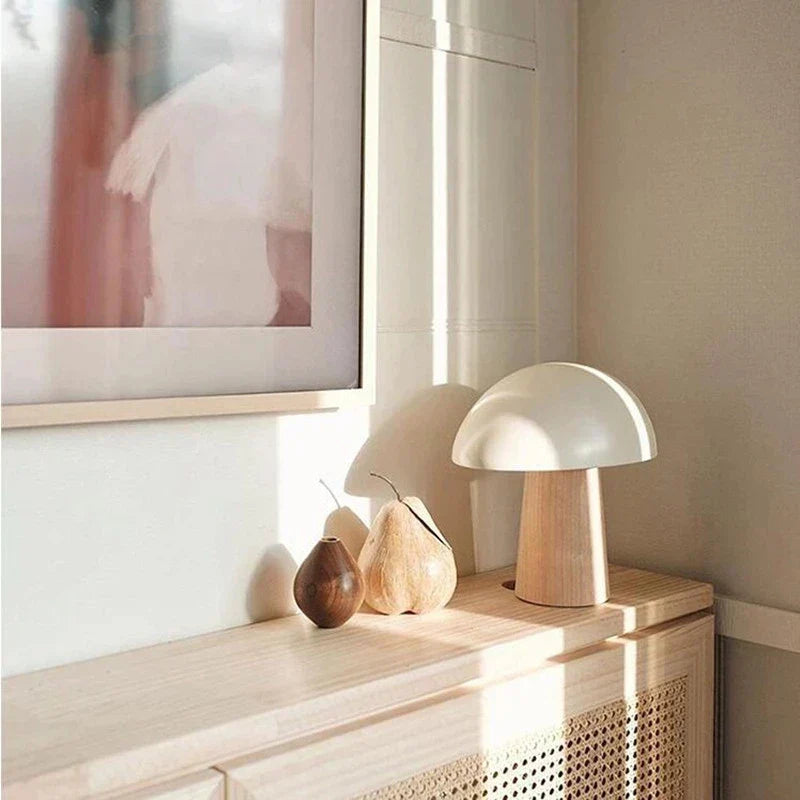 Juno Table Lamp with Wood Grain Accents, Modern Scandinavian Design for Bedroom and Living Room 4