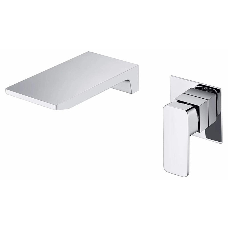 Kelsye Wall Mounted Bathroom Taps in Chrome, Black, and Gold Finishes with Waterfall Design 5